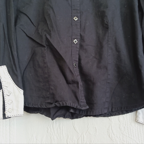 Wrangler Black Button Down Shirt Purple Floral Embroidery Western Cowgirl Rodeo - Picture 4 of 12